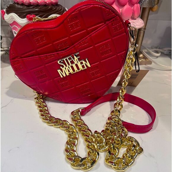 Steve Madden Rare Red Heart Crossbody Gold Chain Baddie Valentine’s Day Purse - Picture 1 of 7